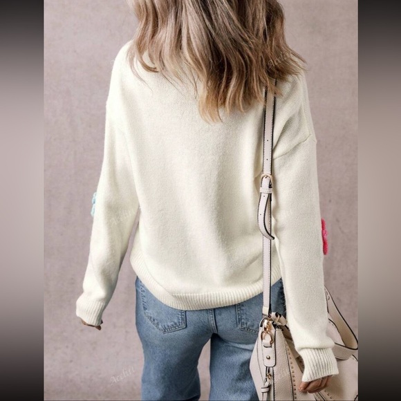 Luxe Comfy Elegant Floral Pattern Long Sleeve Knit Sweater - Picture 2 of 4